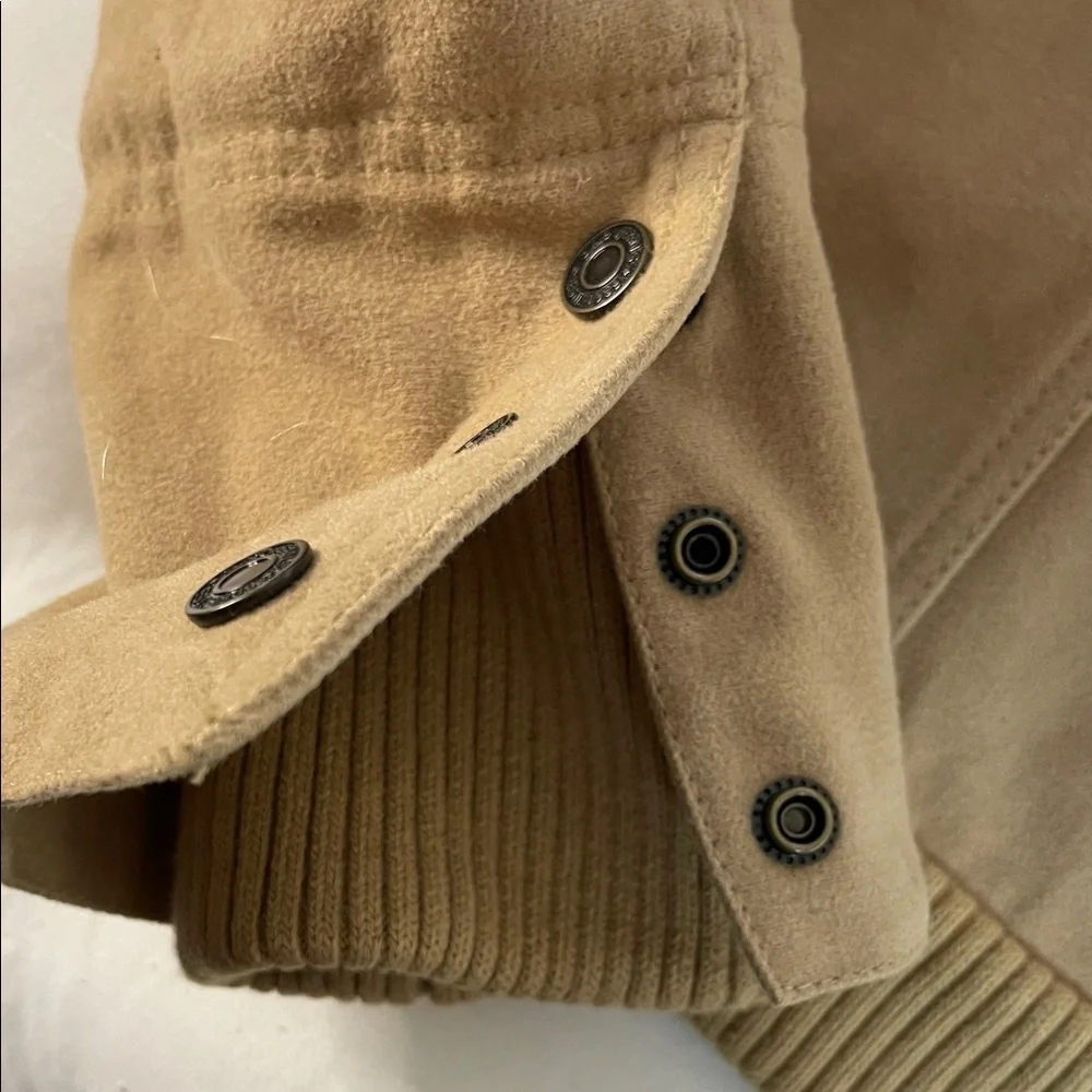 GAP Tan Structured Flannel Zip Up with Ribbed Collar and Cuffs
